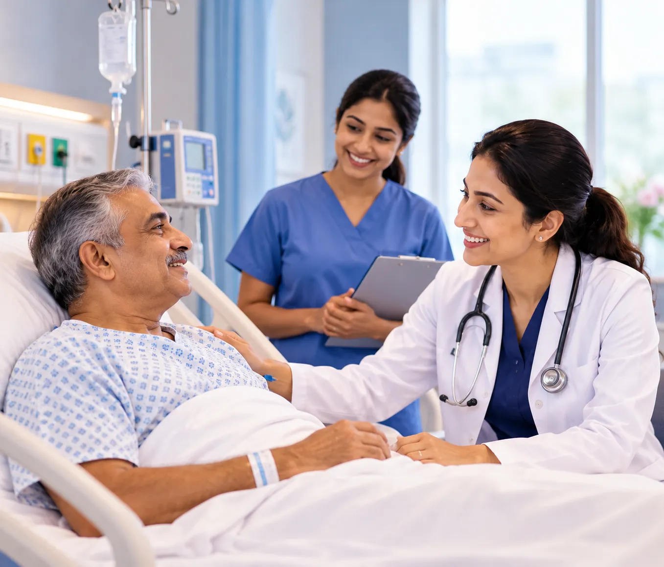 Healthcare symbols on wooden blocks